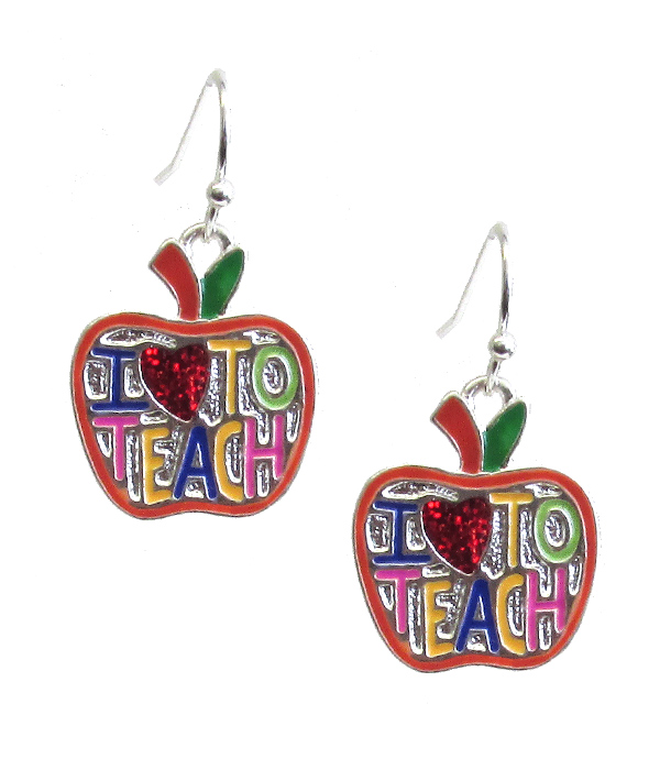 TEACHER THEME APPLE EARRING - I LOVE TO TEACH