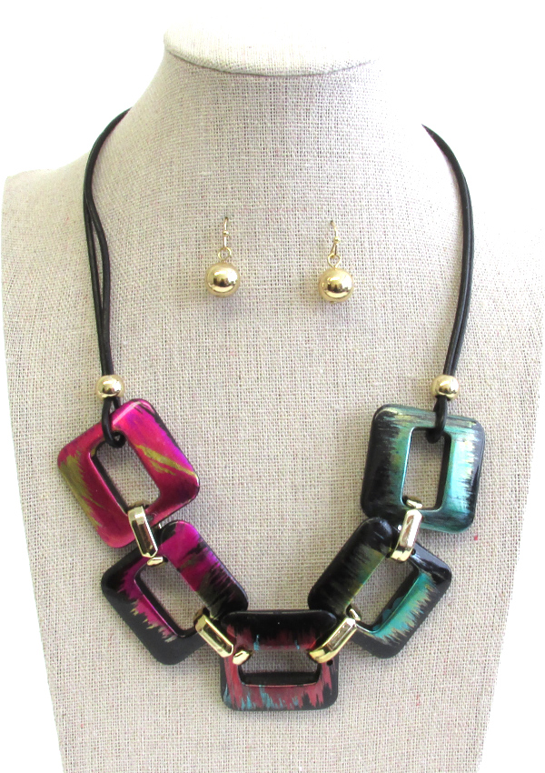 Painted square link cord necklace