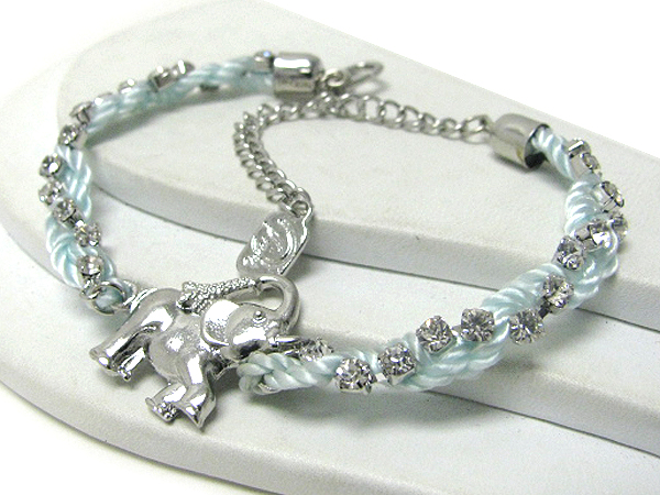 Elephant and crystal twisted rope chain bracelet