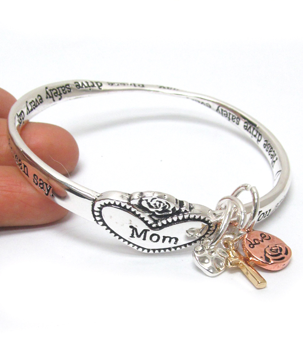 MOTHER LOVE CHARM AND TWIST BANGLE MESSAGE BRACELET - MOTHER