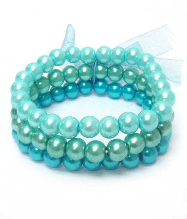 Multi color 3 layer pearl stretch bracelets