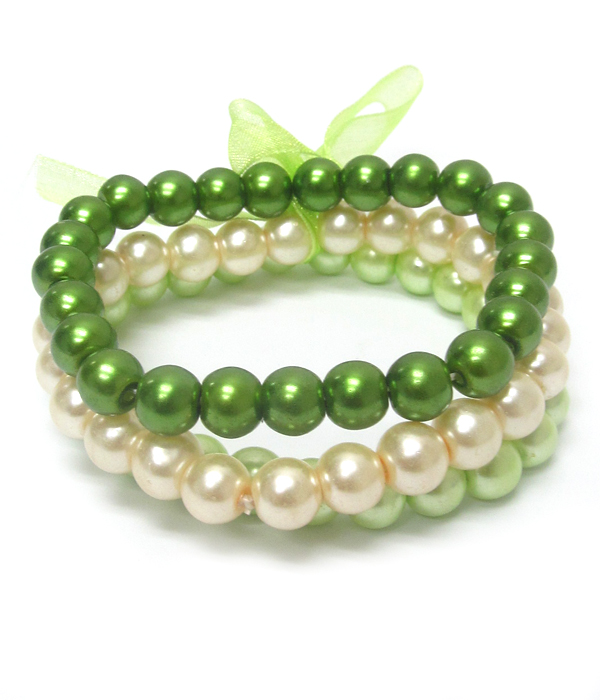 Multi color 3 layer pearl stretch bracelets 