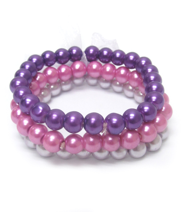 Multi color 3 layer pearl stretch bracelets 