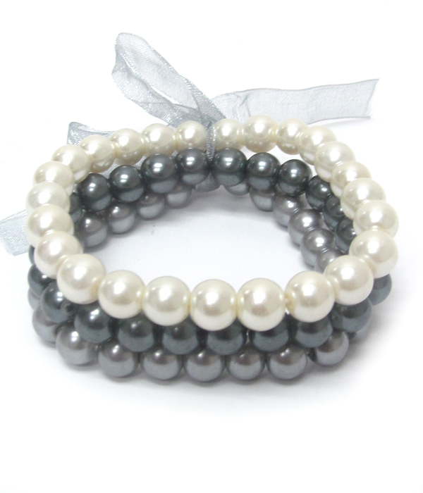 Multi color 3 layer pearl stretch bracelets