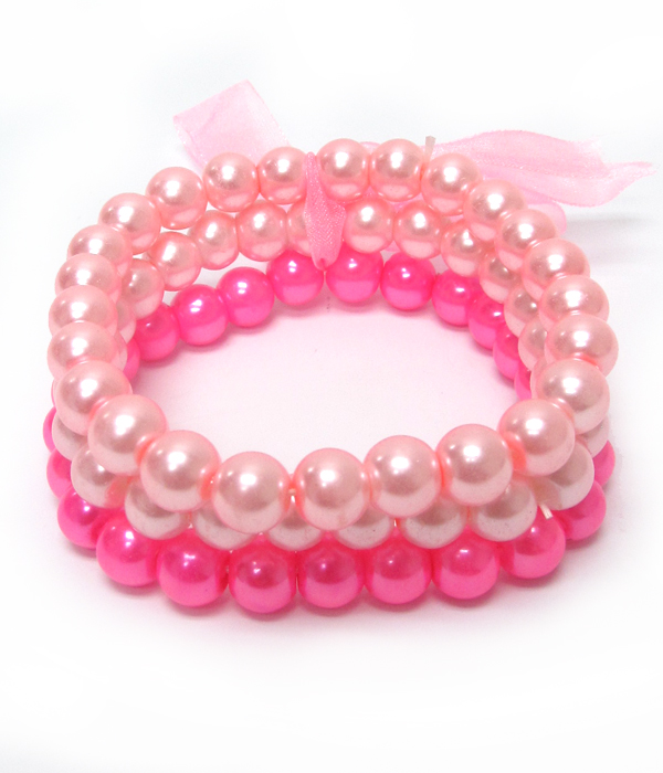 Multi color 3 layer pearl stretch bracelets