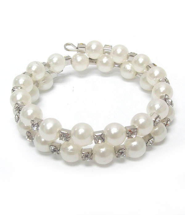 Coiled pearl and crystal wrap bracelet
