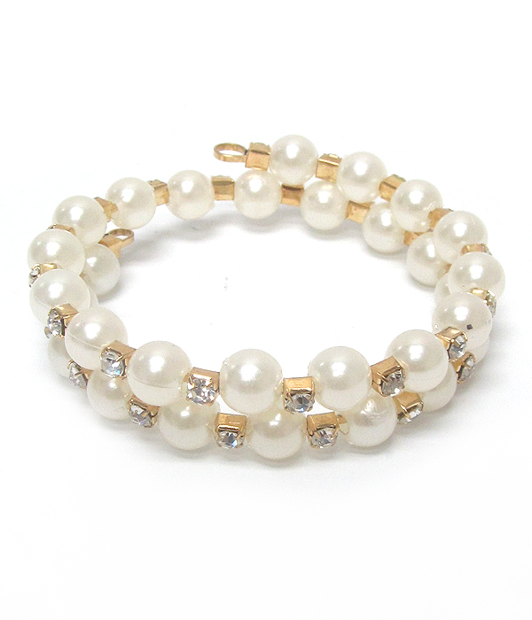 Coiled pearl and crystal wrap bracelet