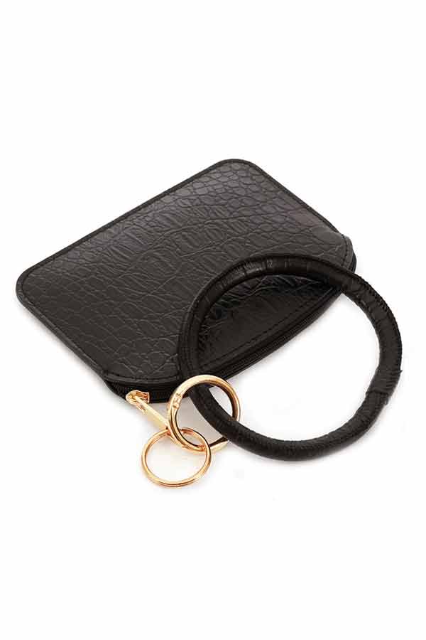 Keyring bangle bracelet with small wallet or coin wallet - leatherette