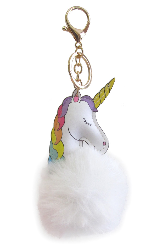 PUFFY CUSHION AND POM KEY CHAIN - UNICORN