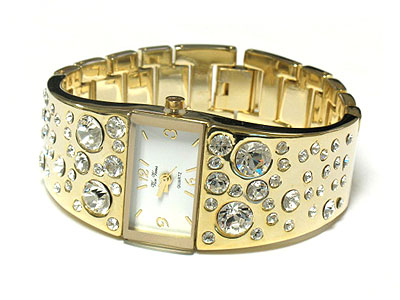 Clear color bubble crystal metal bangle watch