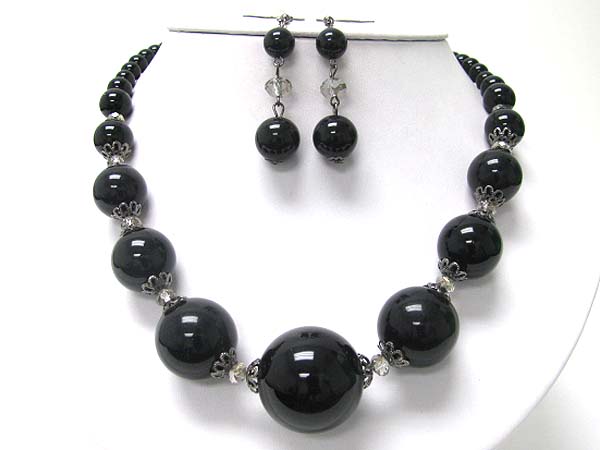 Large pearl ball link neckalce earring set