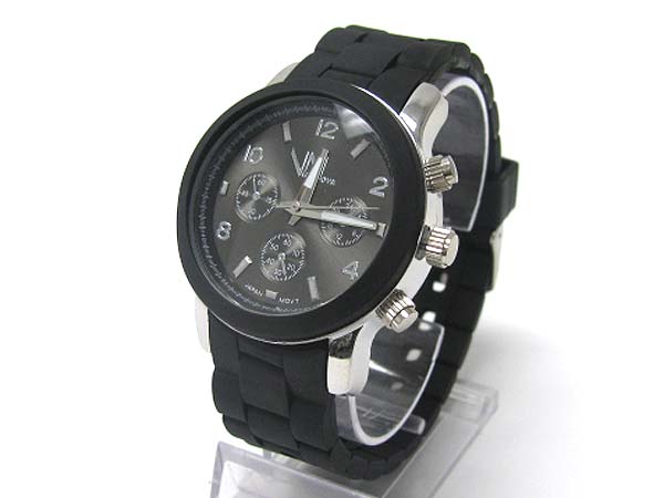 Round face fashion rubber band watch 