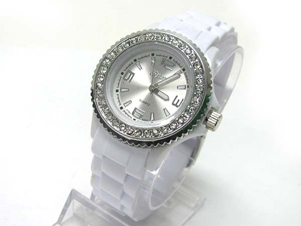 Crystal stud color rubber band fashion watch