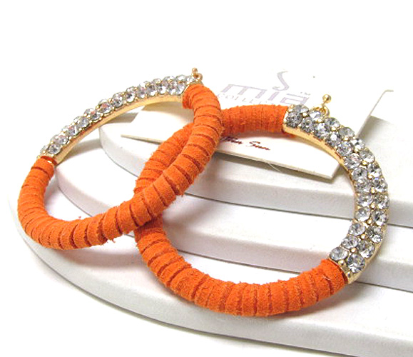 Multi crystal and fashion colorful fabric on round metal drop earring