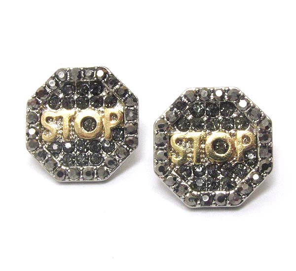 CRYSTAL STUD STOP SIGN EARRING