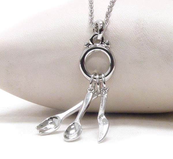 Made in korea whitegold plating spoon fork and knite pendant necklace