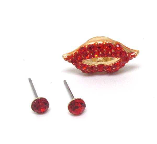 Crystal stud earring and lip ear cuff set of 3 -valentine