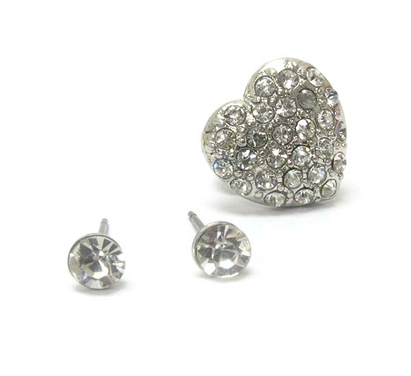 Crystal stud earring and heart ear cuff set of 3 -valentine