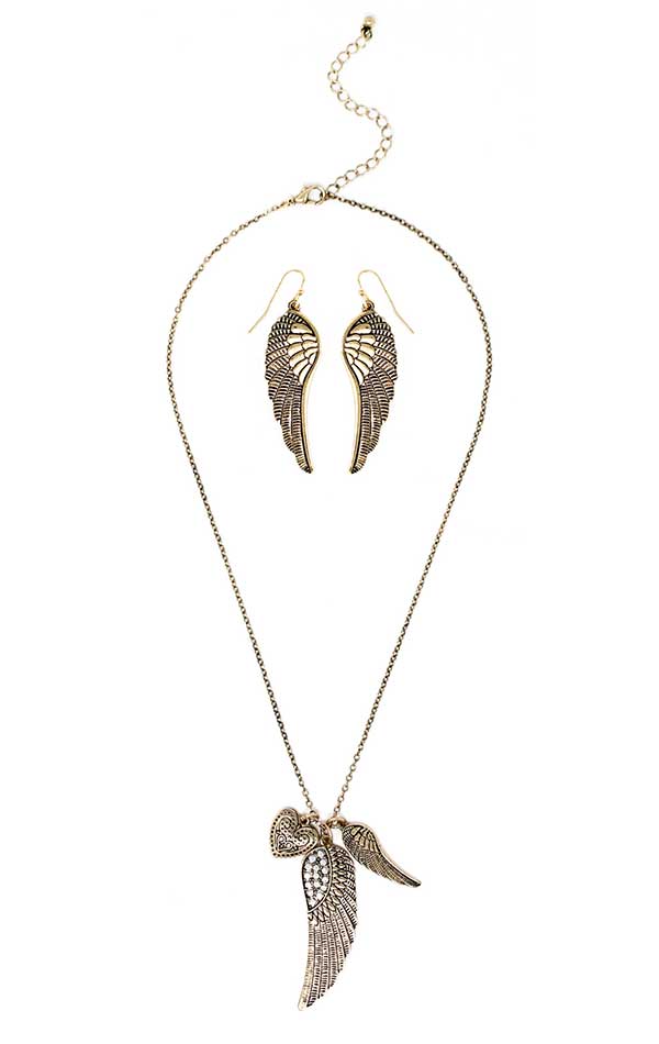 Angel wing pendant necklace set