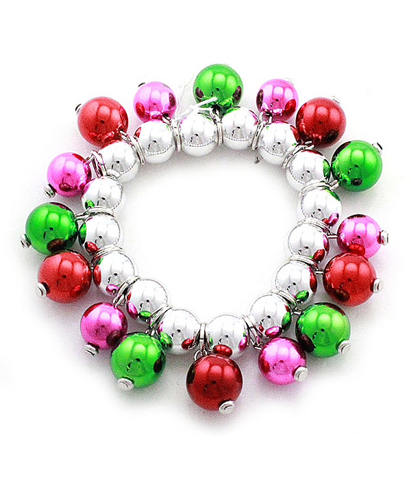 CHRISTMAS THEME MULTI BELL DANGLE STRETCH BRACELET