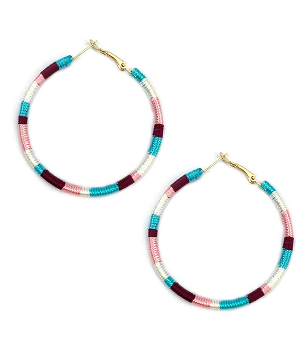 MULTI COLOR THREAD WRAP HOOP EARRING