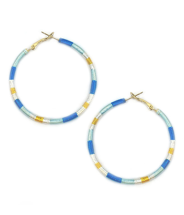 MULTI COLOR THREAD WRAP HOOP EARRING