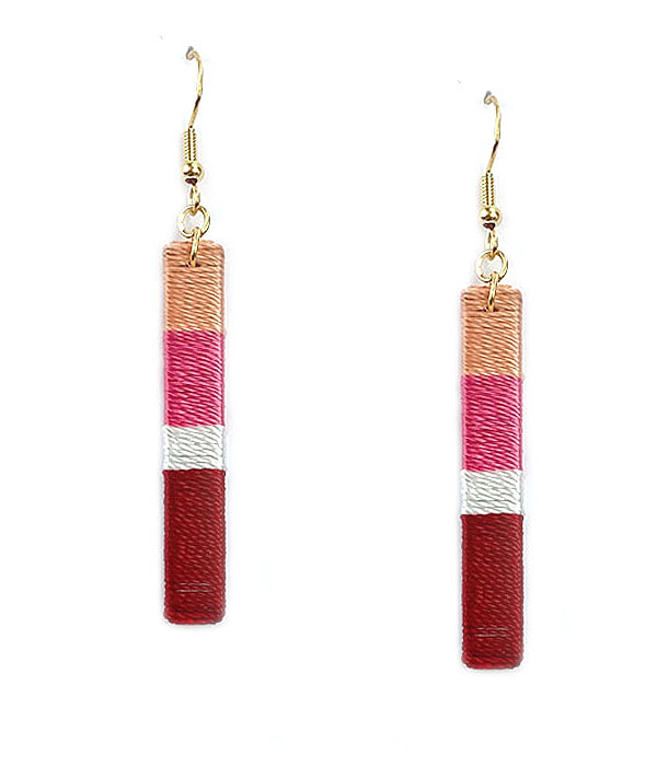 MULTI COLOR THREAD WRAP BAR EARRING