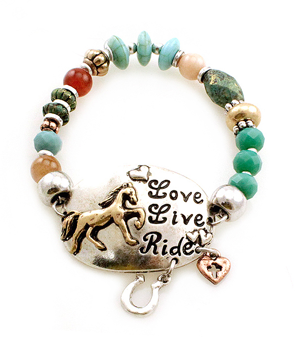 WESTERN STYLE MULTI STONE BEAD MIX STRETCH BRACELET - LOVE LIVE RIDE