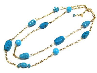 Turquoise look stone long necklace