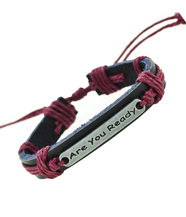 Tribal style handmade pull tie leather bracelet