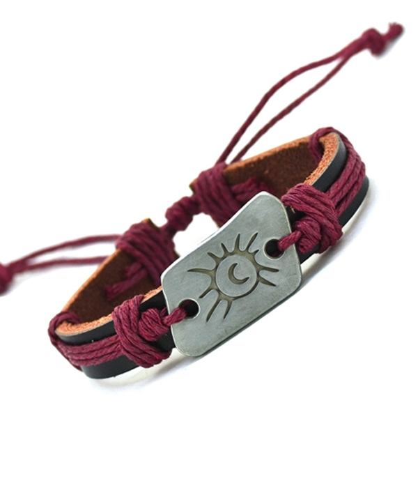 Tribal style handmade pull tie leather bracelet