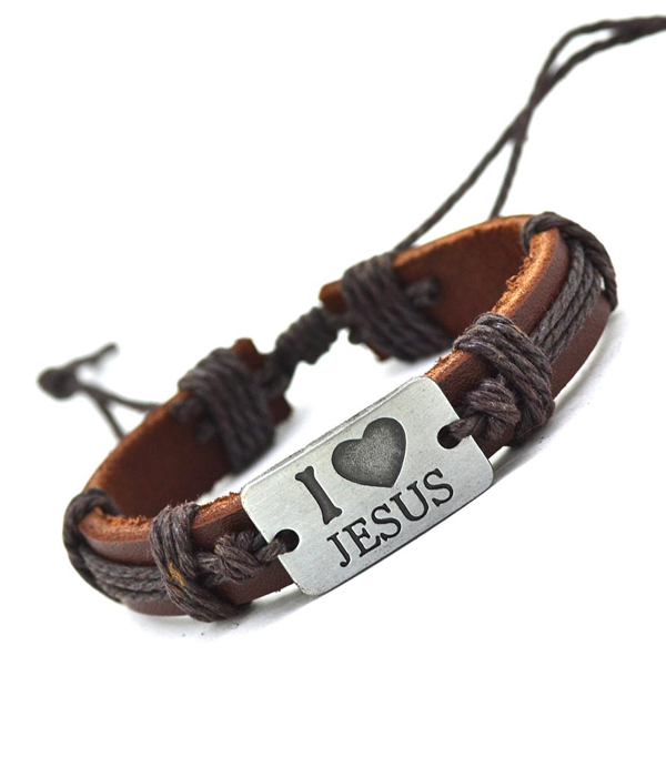 Tribal style handmade pull tie leather bracelet
