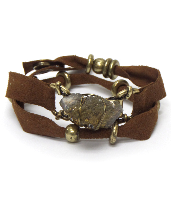 Wrap around suede with genuine stone bracelet