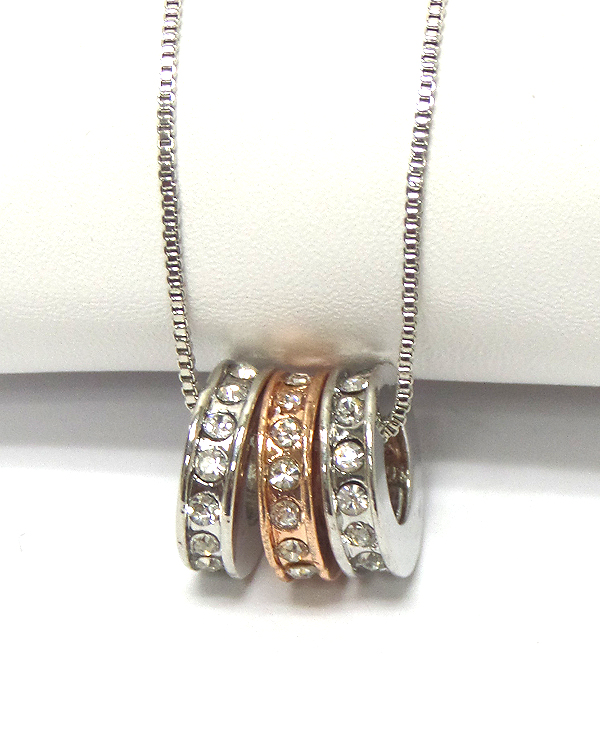 Three tone multi metals pendant necklace