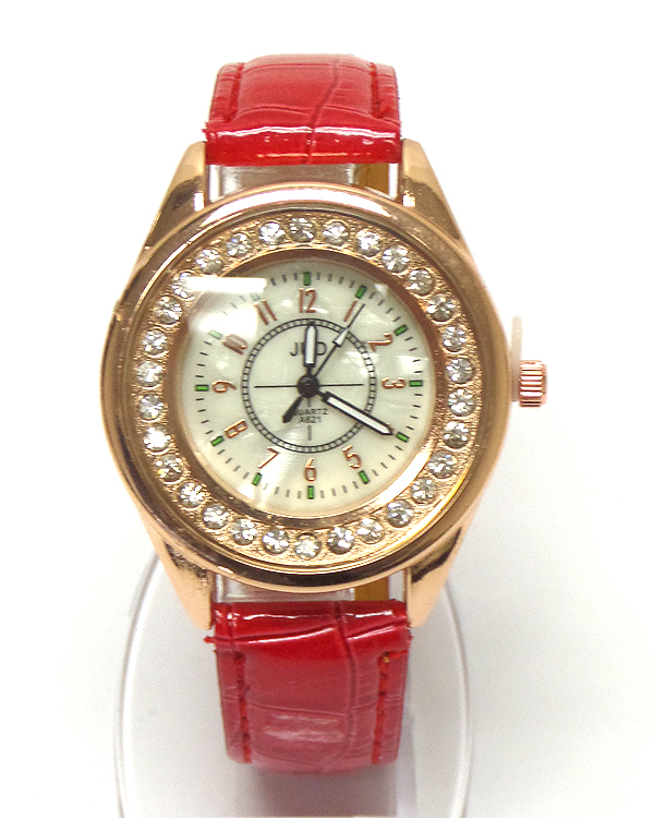 Rhinestones face leatherette band watch 