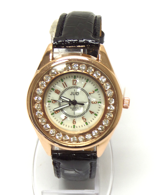 Rhinestones face leatherette band watch 