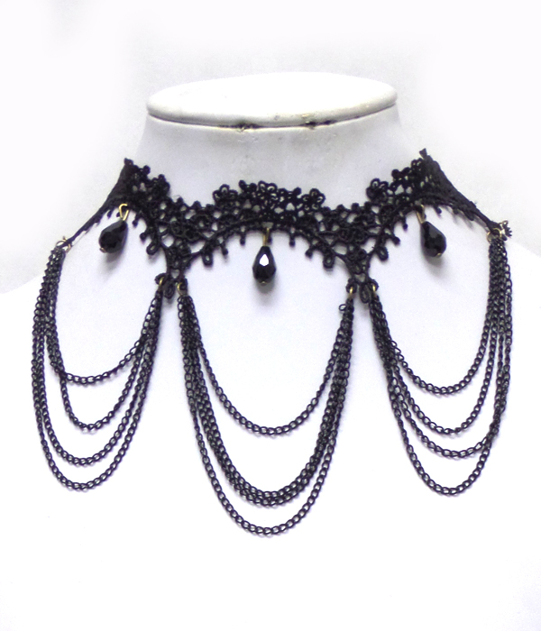 Flower lace with multi size chain drop choker