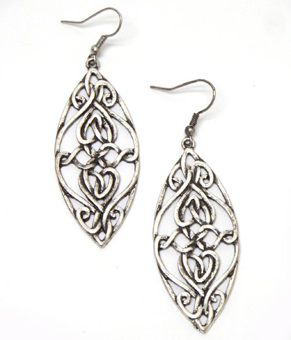 Metal textured design leaf fish hook earrings