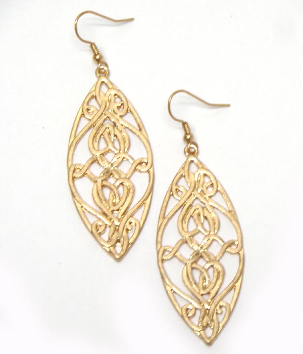 Metal textured design leaf fish hook earrings