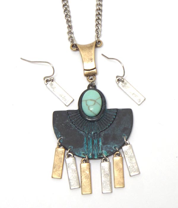Bohemian style pendant drop necklace set