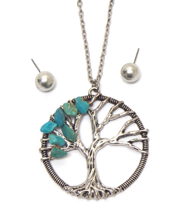 Tree of life pendant necklace set