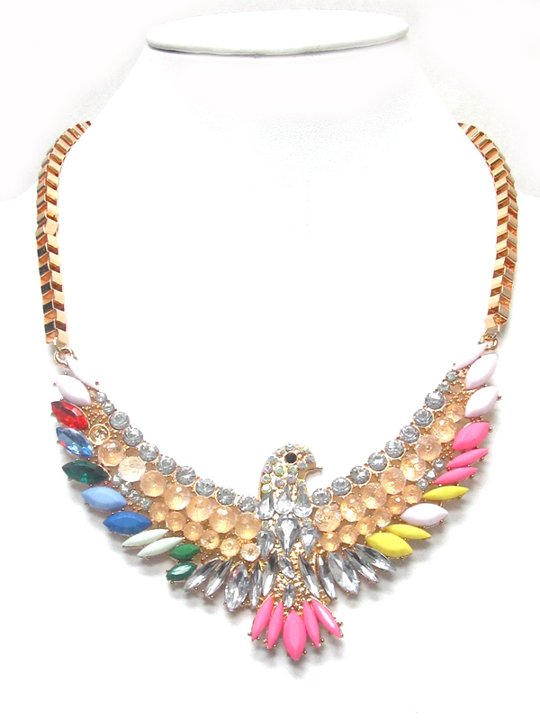 Crystal and acryl thunderbird statement necklace