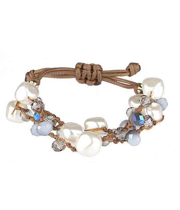 Multi bead and stone mix pull tie bracelet