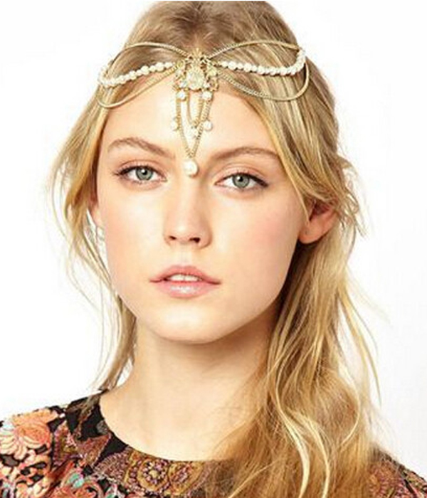 Retro vintage fore head coin drop layer hair chain