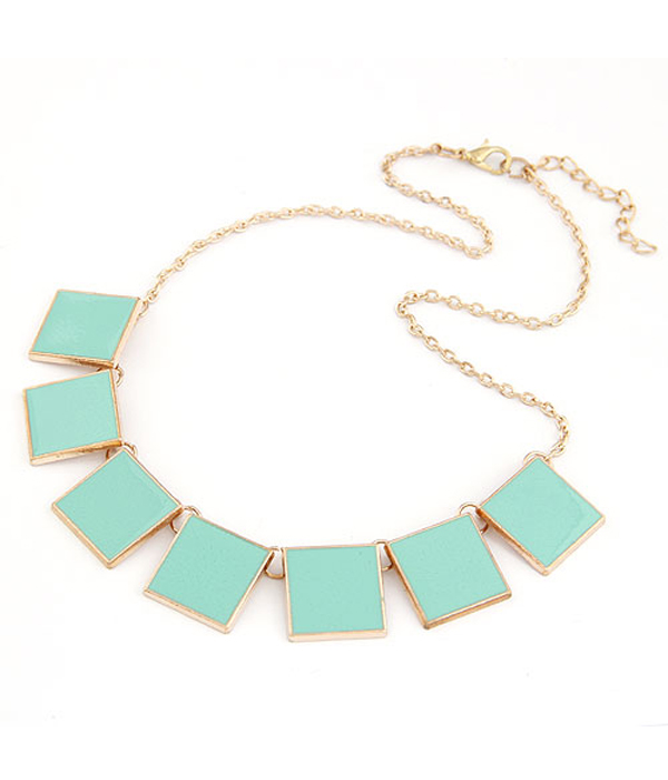 Square epoxy metal disk link necklace