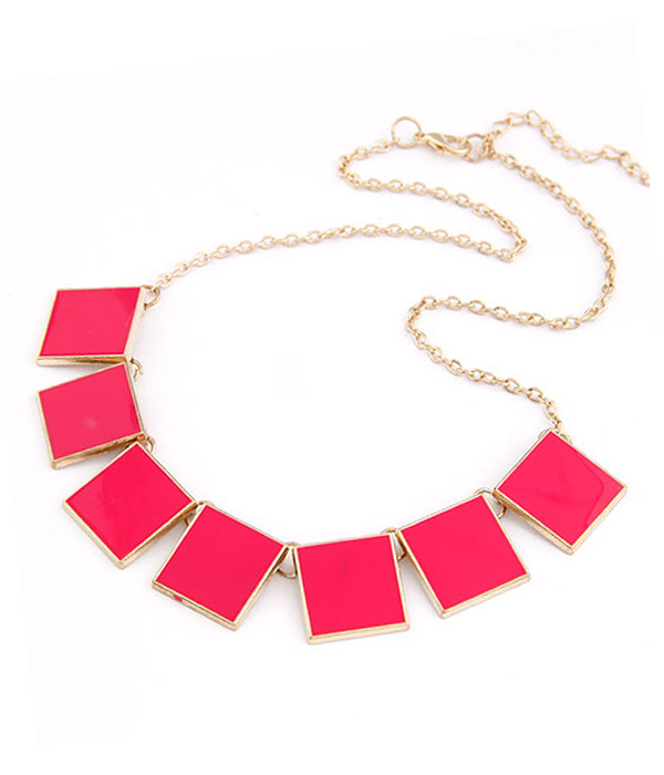 Square epoxy metal disk link necklace