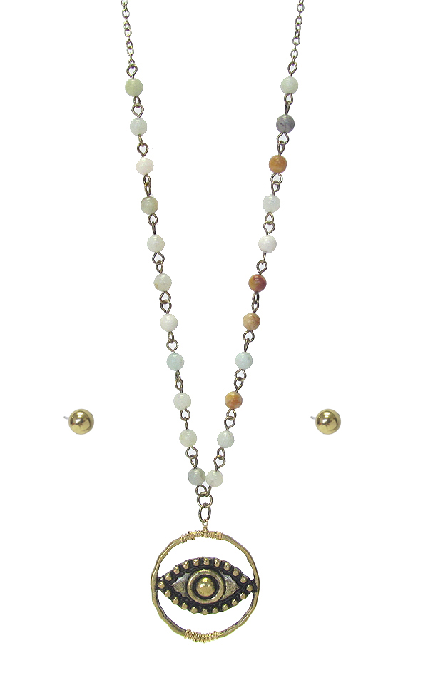 Semi precious stone and evil eye pendant necklace set