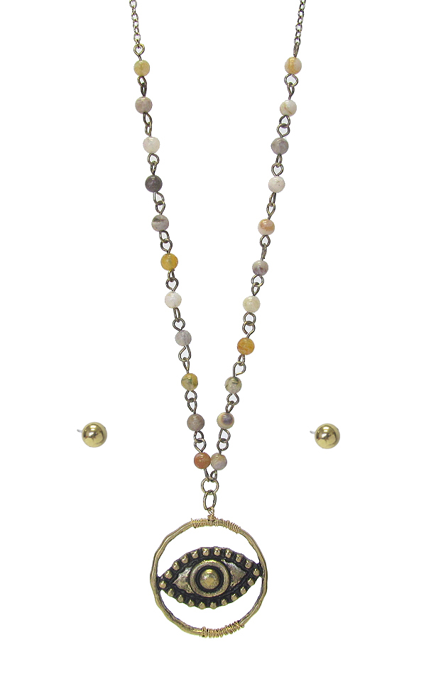 SEMI PRECIOUS STONE AND EVIL EYE PENDANT NECKLACE SET