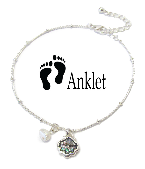 SEALIFE THEME PEARL CHARM ANKLET - SHELL