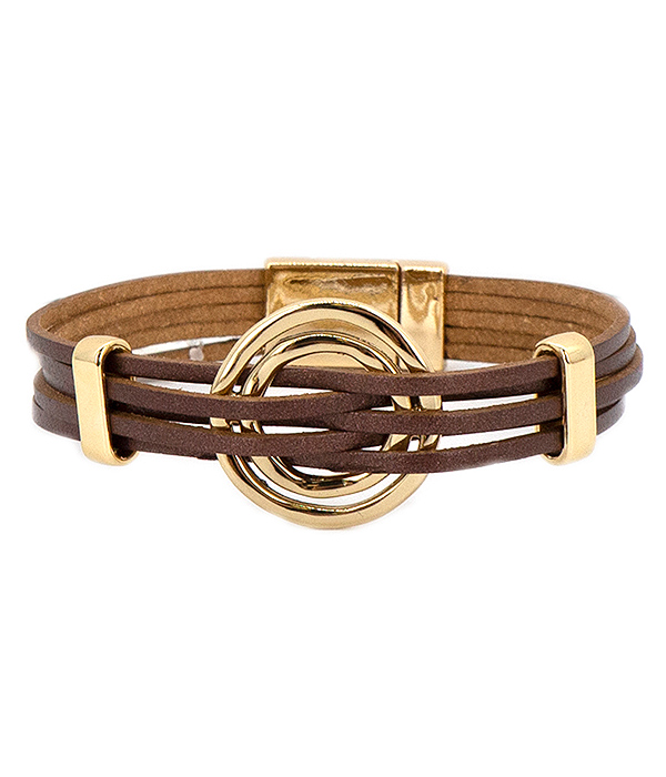Metal ring and multi layer leatherette magnetic bracelet